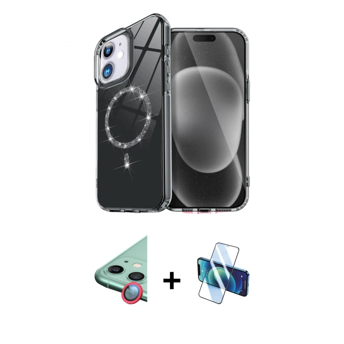 MARSİLYAN™- iPhone 11 Kılıf Kıvılcım Form Prime - Siyah 3D Antistatik Seramik Nano Ekran Koruyucu + Raze Metal Kamera Lens - KI