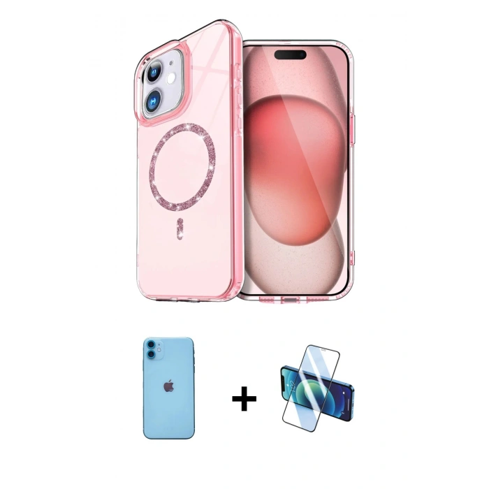MARSİLYAN™- iPhone 11 Kılıf Kıvılcım Form Prime - Siyah 3D Antistatik Seramik Nano Ekran Koruyucu + Mavi Neon Fosforlu Kamera Lens