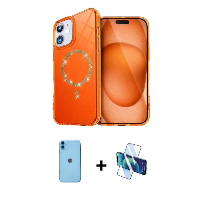MARSİLYAN™- iPhone 11 Kılıf Kıvılcım Form Prime - Siyah 3D Antistatik Seramik Nano Ekran Koruyucu + Mavi Neon Fosforlu Kamera Lens