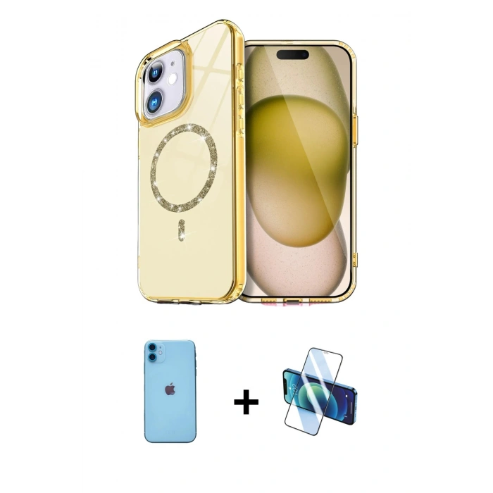 MARSİLYAN™- iPhone 11 Kılıf Kıvılcım Form Prime - Siyah 3D Antistatik Seramik Nano Ekran Koruyucu + Mavi Neon Fosforlu Kamera Lens