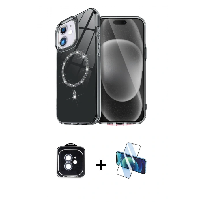 MARSİLYAN™- iPhone 11 Kılıf Kıvılcım Form Prime - Siyah 3D Antistatik Seramik Nano Ekran Koruyucu + Mavi PVD Metal Kamera Lens