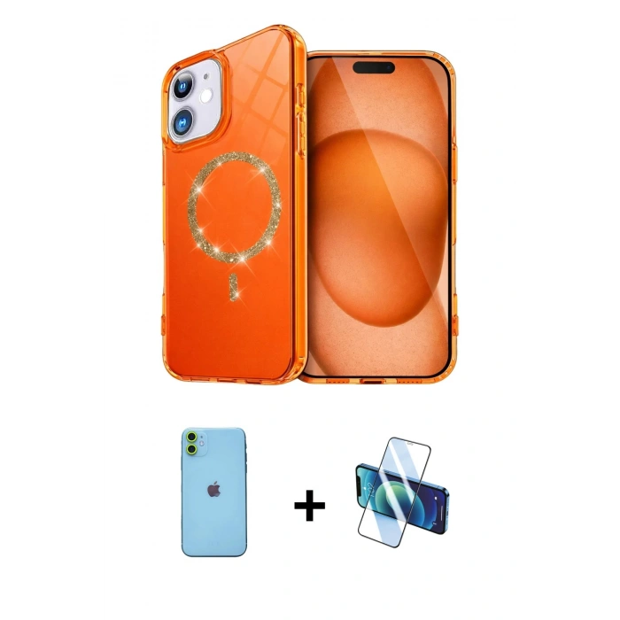 MARSİLYAN™- iPhone 11 Kılıf Kıvılcım Form Prime - Siyah 3D Antistatik Seramik Nano Ekran Koruyucu + Neon Fosforlu Kamera Lens - YL