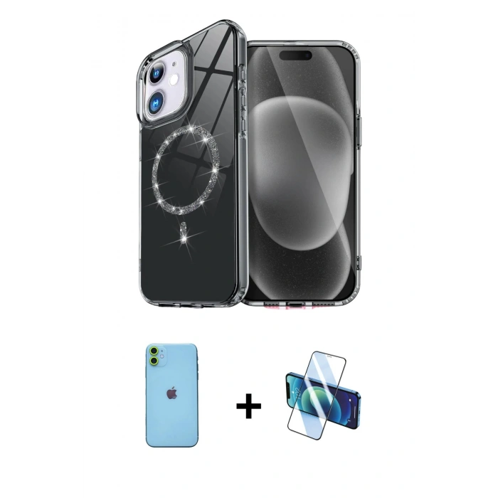 MARSİLYAN™- iPhone 11 Kılıf Kıvılcım Form Prime - Siyah 3D Antistatik Seramik Nano Ekran Koruyucu + Neon Fosforlu Kamera Lens - YL