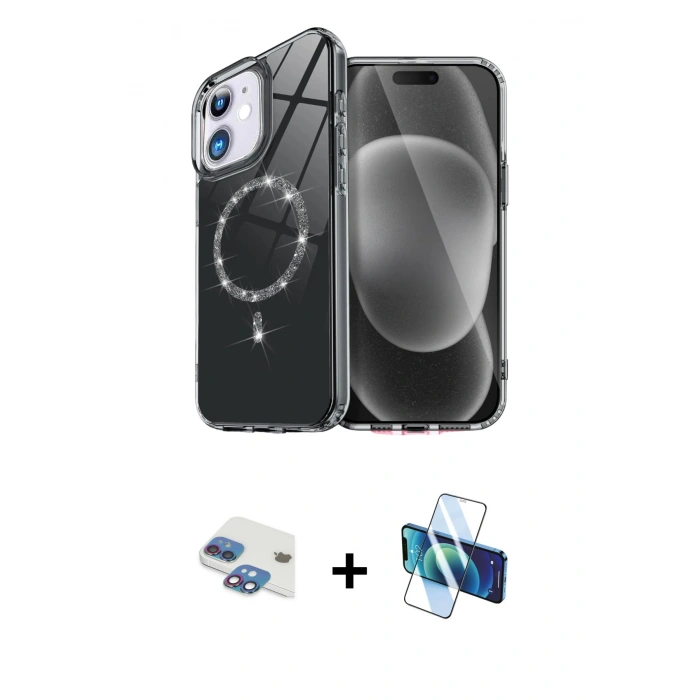 MARSİLYAN™- iPhone 11 Kılıf Kıvılcım Form Prime - Siyah 3D Antistatik Seramik Nano Ekran Koruyucu + Pers Alüminyum Kamera Lens - GI