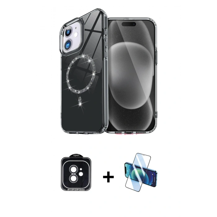 MARSİLYAN™- iPhone 11 Kılıf Kıvılcım Form Prime - Siyah 3D Antistatik Seramik Nano Ekran Koruyucu + PVD Metal Kamera Lens - SH