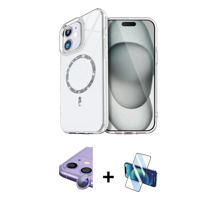 MARSİLYAN™- iPhone 11 Kılıf Kıvılcım Form Prime - Siyah 3D Antistatik Seramik Nano Ekran Koruyucu + Raze Metal Kamera Lens - MR