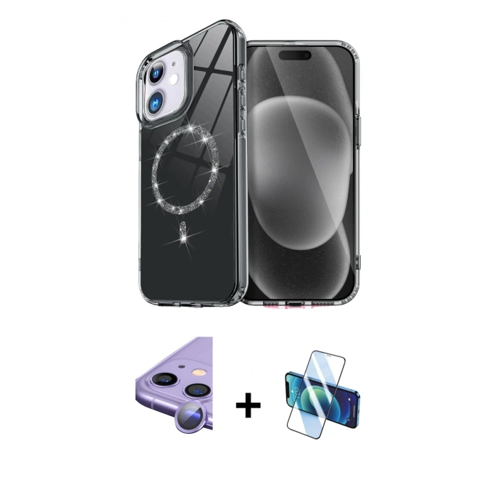 MARSİLYAN™- iPhone 11 Kılıf Kıvılcım Form Prime - Siyah 3D Antistatik Seramik Nano Ekran Koruyucu + Raze Metal Kamera Lens - MR