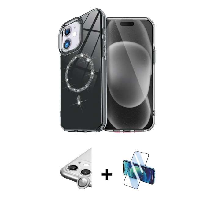 MARSİLYAN™- iPhone 11 Kılıf Kıvılcım Form Prime - Siyah 3D Antistatik Seramik Nano Ekran Koruyucu + Raze Metal Kamera Lens - GS