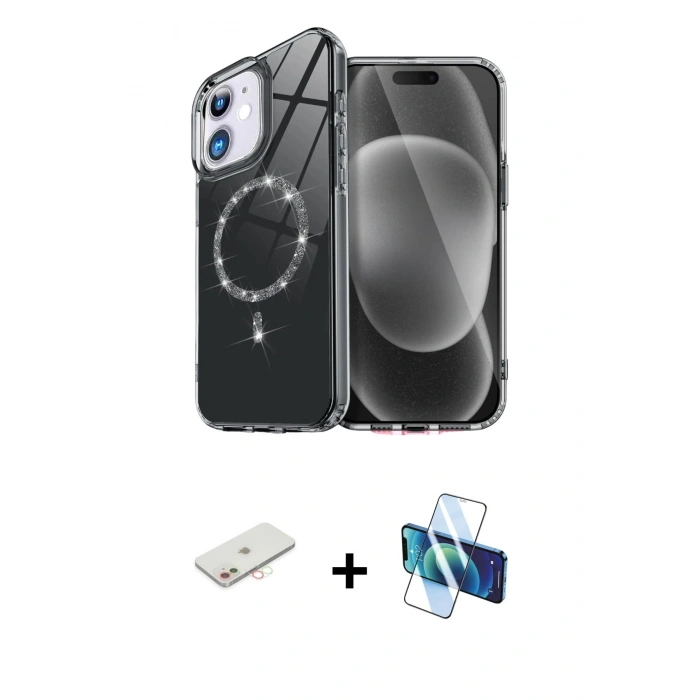 MARSİLYAN™- iPhone 11 Kılıf Kıvılcım Form Prime - Siyah 3D Antistatik Seramik Nano Ekran Koruyucu + Renkli Kamera Lens Koruma Cam - YL