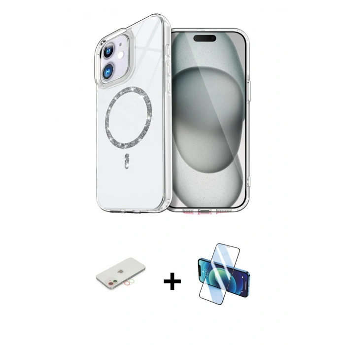 MARSİLYAN™- iPhone 11 Kılıf Kıvılcım Form Prime - Siyah 3D Antistatik Seramik Nano Ekran Koruyucu + Renkli Kamera Lens Koruma Cam - YL