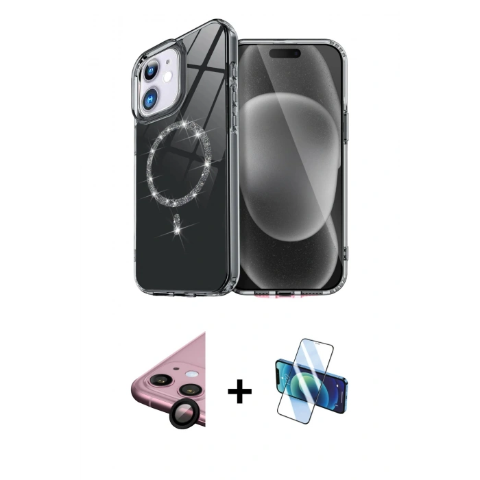 MARSİLYAN™- iPhone 11 Kılıf Kıvılcım Form Prime - Siyah 3D Antistatik Seramik Nano Ekran Koruyucu + Raze Metal Kamera Lens - SH