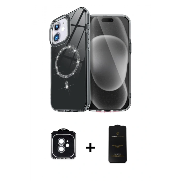 MARSİLYAN™- iPhone 11 Kılıf Kıvılcım Form Prime - Siyah 6D Antistatik Mat Seramik Hayalet Nano Ekran Koruyucu + PVD Metal Kamera Lens - YL