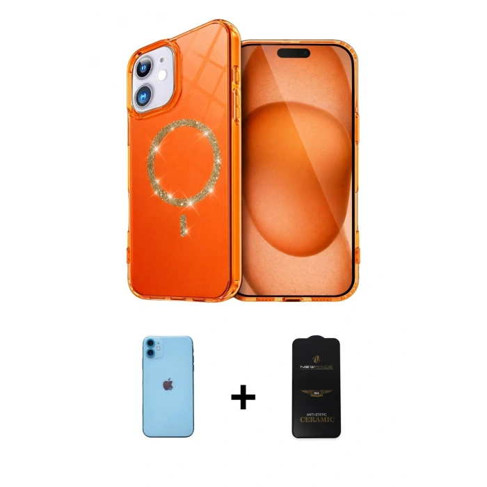 MARSİLYAN™- iPhone 11 Kılıf Kıvılcım Form Prime - Siyah 6D Antistatik Mat Seramik Hayalet Nano Ekran Koruyucu + Neon Fosforlu Kamera Lens - MI