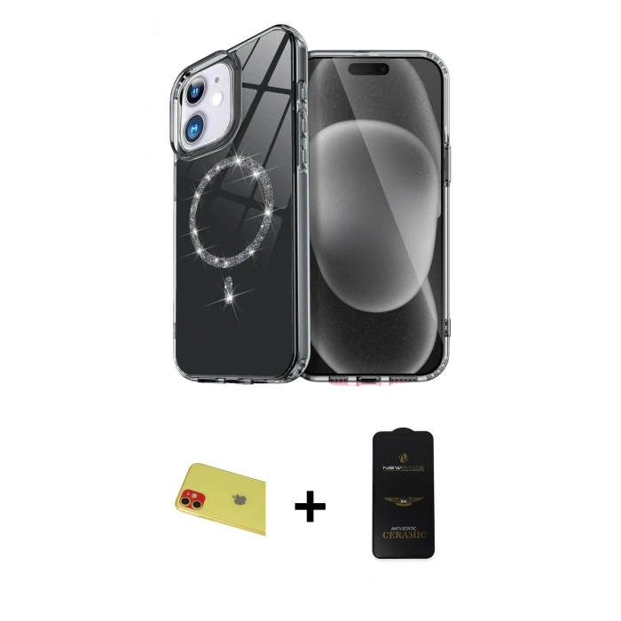 MARSİLYAN™- iPhone 11 Kılıf Kıvılcım Form Prime - Siyah 6D Antistatik Mat Seramik Hayalet Nano Ekran Koruyucu + Rainbow Kamera Lens Koruma Cam - KI