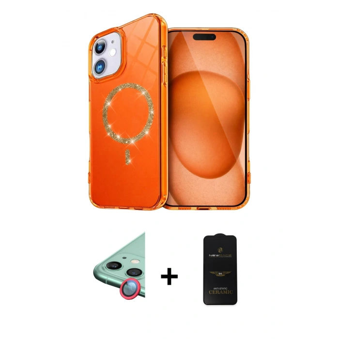 MARSİLYAN™- iPhone 11 Kılıf Kıvılcım Form Prime - Siyah 6D Antistatik Mat Seramik Hayalet Nano Ekran Koruyucu + Kırmızı Raze Metal Kamera Lens