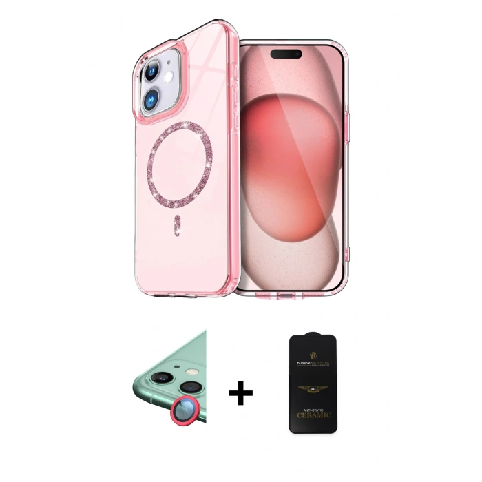MARSİLYAN™- iPhone 11 Kılıf Kıvılcım Form Prime - Siyah 6D Antistatik Mat Seramik Hayalet Nano Ekran Koruyucu + Kırmızı Raze Metal Kamera Lens