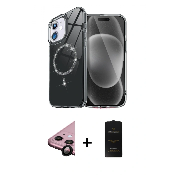 MARSİLYAN™- iPhone 11 Kılıf Kıvılcım Form Prime - Siyah 6D Antistatik Mat Seramik Hayalet Nano Ekran Koruyucu + Raze Metal Kamera Lens - SH