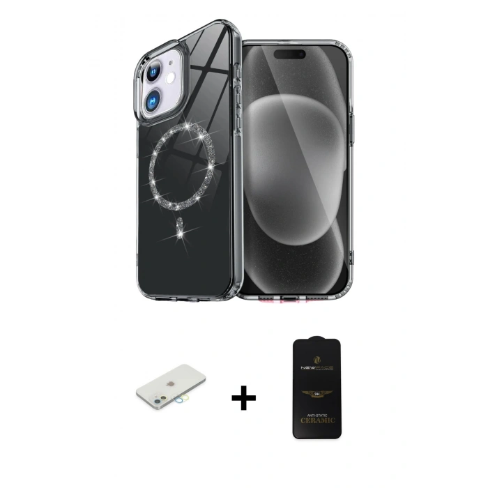 MARSİLYAN™- iPhone 11 Kılıf Kıvılcım Form Prime - Siyah 6D Antistatik Mat Seramik Hayalet Nano Ekran Koruyucu + Renkli Kamera Lens Koruma Cam - SI