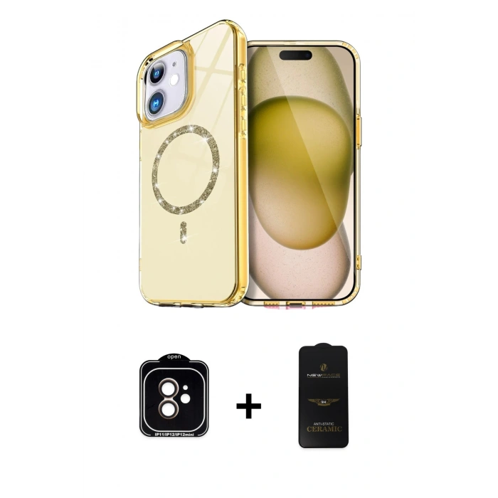 MARSİLYAN™- iPhone 11 Kılıf Kıvılcım Form Prime - Siyah 6D Antistatik Mat Seramik Hayalet Nano Ekran Koruyucu + Turuncu PVD Metal Kamera Lens