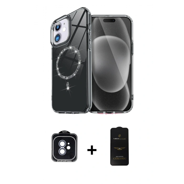 MARSİLYAN™- iPhone 11 Kılıf Kıvılcım Form Prime - Siyah 6D Antistatik Mat Seramik Hayalet Nano Ekran Koruyucu + PVD Metal Kamera Lens - MI