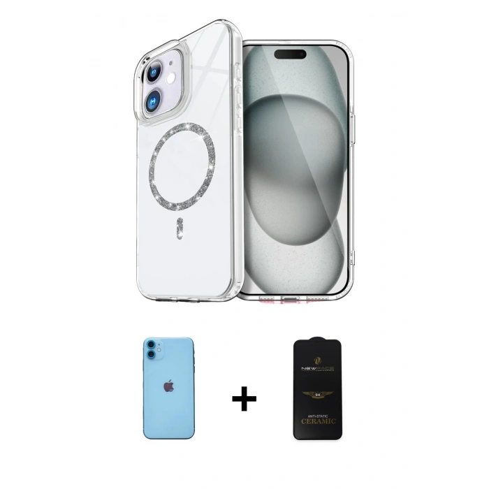 MARSİLYAN™- iPhone 11 Kılıf Kıvılcım Form Prime - Siyah 6D Antistatik Mat Seramik Hayalet Nano Ekran Koruyucu + Neon Fosforlu Kamera Lens - MI