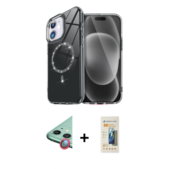 MARSİLYAN™- iPhone 11 Kılıf Kıvılcım Form Prime - Siyah 6D Mat Seramik Hayalet Nano Ekran Koruyucu + Raze Metal Kamera Lens - KI