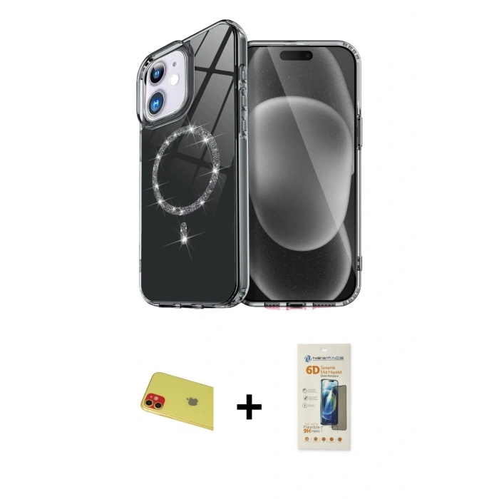 MARSİLYAN™- iPhone 11 Kılıf Kıvılcım Form Prime - Siyah 6D Mat Seramik Hayalet Nano Ekran Koruyucu + Rainbow Kamera Lens Koruma Cam - KI