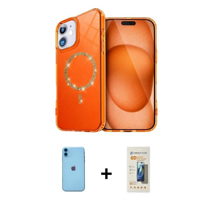 MARSİLYAN™- iPhone 11 Kılıf Kıvılcım Form Prime - Siyah 6D Mat Seramik Hayalet Nano Ekran Koruyucu + Neon Fosforlu Kamera Lens - MI