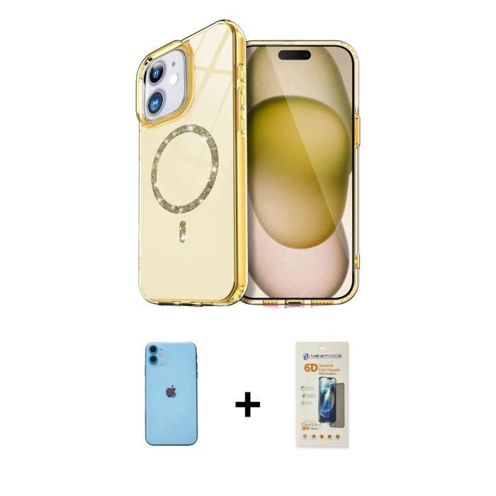MARSİLYAN™- iPhone 11 Kılıf Kıvılcım Form Prime - Siyah 6D Mat Seramik Hayalet Nano Ekran Koruyucu + Neon Fosforlu Kamera Lens - MI