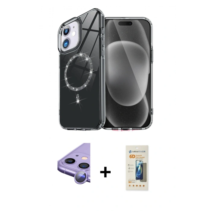MARSİLYAN™- iPhone 11 Kılıf Kıvılcım Form Prime - Siyah 6D Mat Seramik Hayalet Nano Ekran Koruyucu + Mor Raze Metal Kamera Lens