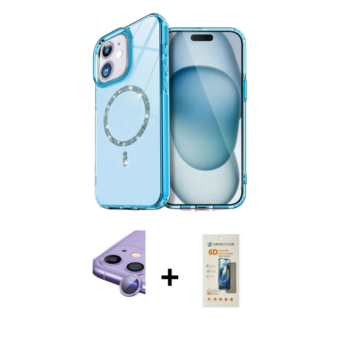MARSİLYAN™- iPhone 11 Kılıf Kıvılcım Form Prime - Siyah 6D Mat Seramik Hayalet Nano Ekran Koruyucu + Mor Raze Metal Kamera Lens