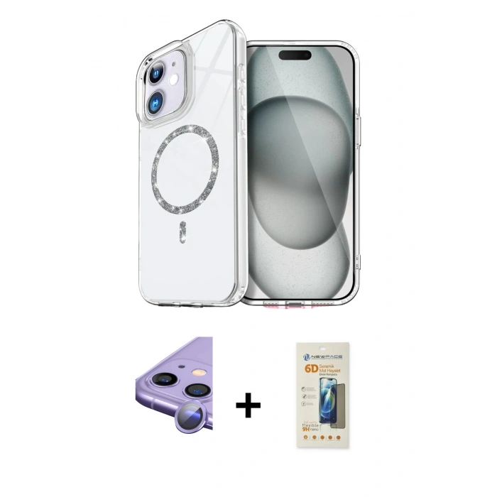 MARSİLYAN™- iPhone 11 Kılıf Kıvılcım Form Prime - Siyah 6D Mat Seramik Hayalet Nano Ekran Koruyucu + Mor Raze Metal Kamera Lens