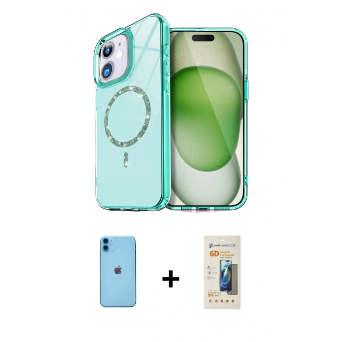 MARSİLYAN™- iPhone 11 Kılıf Kıvılcım Form Prime - Siyah 6D Mat Seramik Hayalet Nano Ekran Koruyucu + Neon Fosforlu Kamera Lens - MI