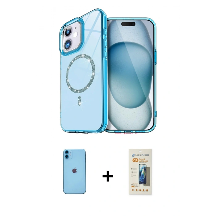 MARSİLYAN™- iPhone 11 Kılıf Kıvılcım Form Prime - Siyah 6D Mat Seramik Hayalet Nano Ekran Koruyucu + Neon Fosforlu Kamera Lens - MI