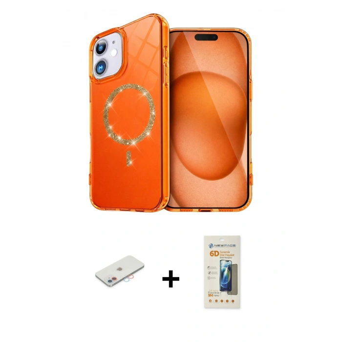 MARSİLYAN™- iPhone 11 Kılıf Kıvılcım Form Prime - Siyah 6D Mat Seramik Hayalet Nano Ekran Koruyucu + Pembe Renkli Kamera Lens Koruma Cam
