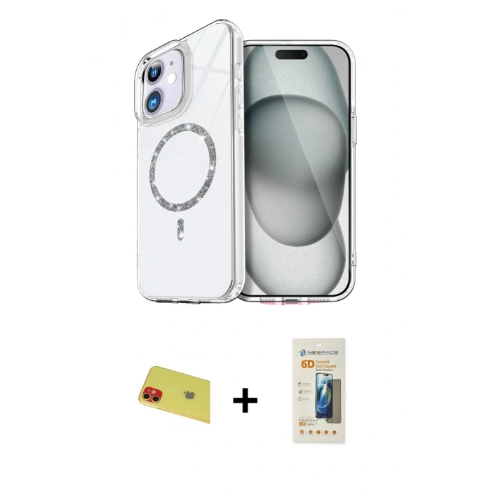 MARSİLYAN™- iPhone 11 Kılıf Kıvılcım Form Prime - Siyah 6D Mat Seramik Hayalet Nano Ekran Koruyucu + Rainbow Kamera Lens Koruma Cam - KI