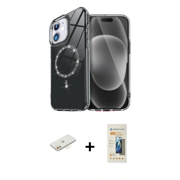 MARSİLYAN™- iPhone 11 Kılıf Kıvılcım Form Prime - Siyah 6D Mat Seramik Hayalet Nano Ekran Koruyucu + Renkli Kamera Lens Koruma Cam - SI