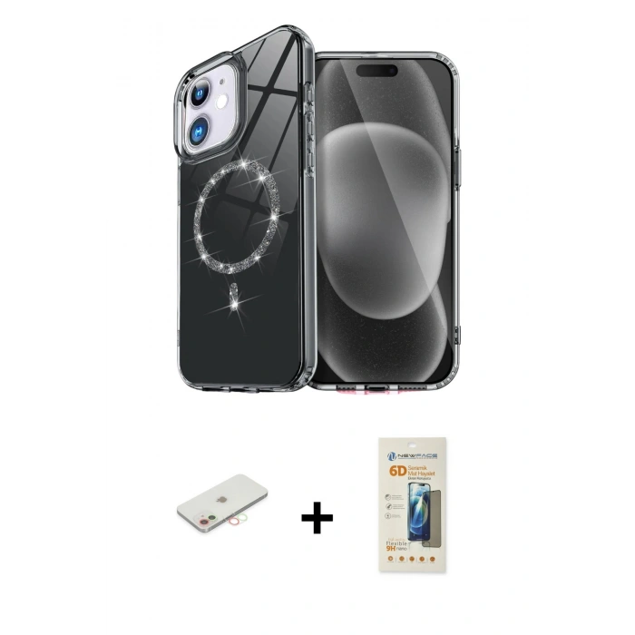 MARSİLYAN™- iPhone 11 Kılıf Kıvılcım Form Prime - Siyah 6D Mat Seramik Hayalet Nano Ekran Koruyucu + Renkli Kamera Lens Koruma Cam - YL