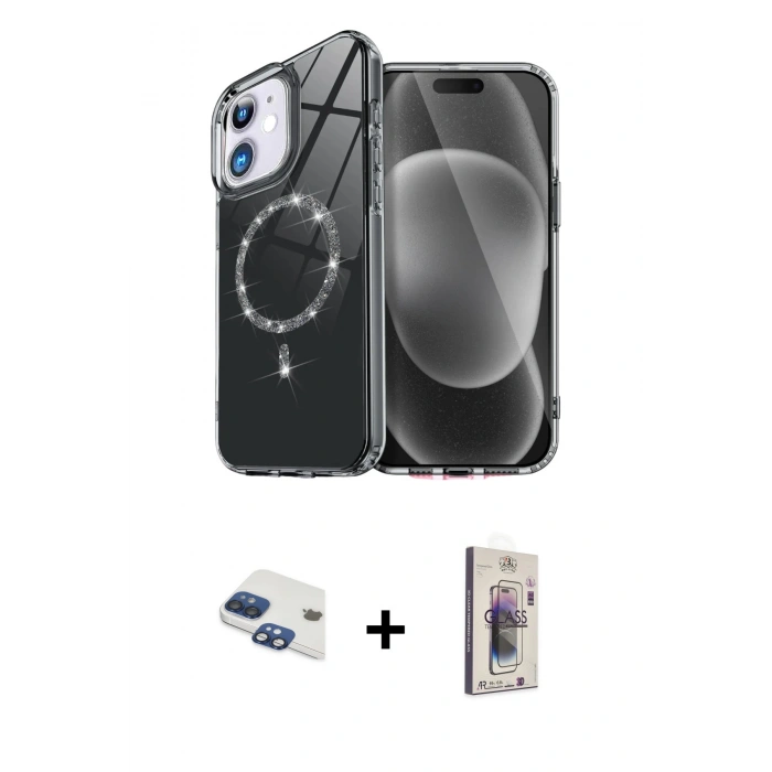 MARSİLYAN™- iPhone 11 Kılıf Kıvılcım Form Prime - Siyah Bilvis 3D Cam Ekran Koruyucu + Pers Alüminyum Kamera Lens - LT