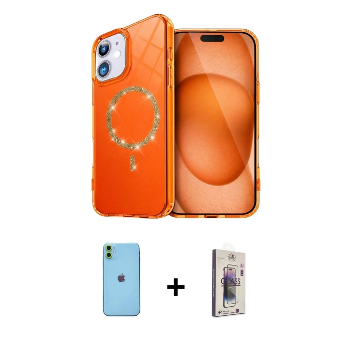 MARSİLYAN™- iPhone 11 Kılıf Kıvılcım Form Prime - Siyah Bilvis 3D Cam Ekran Koruyucu + Neon Fosforlu Kamera Lens - YL