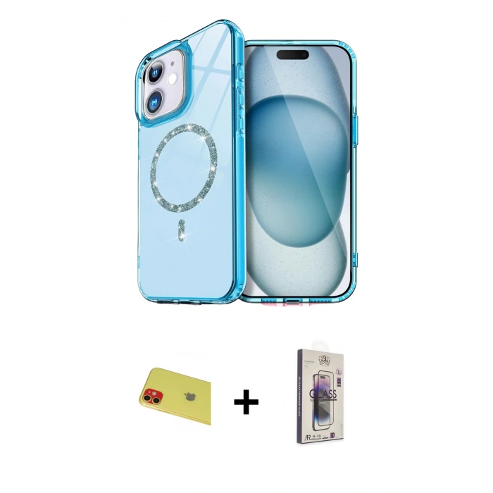MARSİLYAN™- iPhone 11 Kılıf Kıvılcım Form Prime - Siyah Bilvis 3D Cam Ekran Koruyucu + Rainbow Kamera Lens Koruma Cam - KI