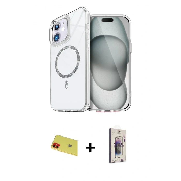 MARSİLYAN™- iPhone 11 Kılıf Kıvılcım Form Prime - Siyah Bilvis 3D Cam Ekran Koruyucu + Rainbow Kamera Lens Koruma Cam - KI