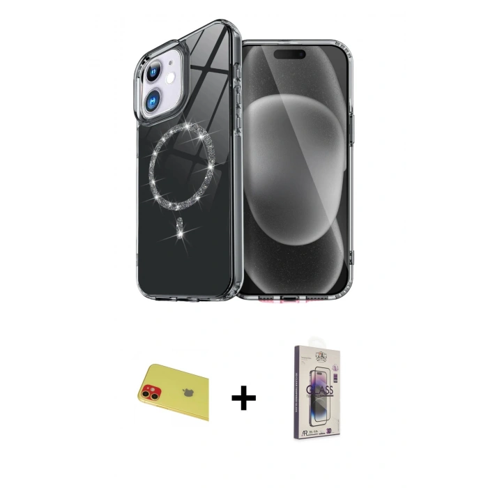 MARSİLYAN™- iPhone 11 Kılıf Kıvılcım Form Prime - Siyah Bilvis 3D Cam Ekran Koruyucu + Rainbow Kamera Lens Koruma Cam - KI