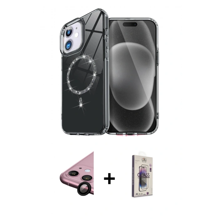 MARSİLYAN™- iPhone 11 Kılıf Kıvılcım Form Prime - Siyah Bilvis 3D Cam Ekran Koruyucu + Raze Metal Kamera Lens - SH