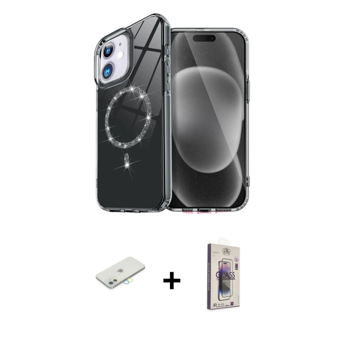 MARSİLYAN™- iPhone 11 Kılıf Kıvılcım Form Prime - Siyah Bilvis 3D Cam Ekran Koruyucu + Renkli Kamera Lens Koruma Cam - SI