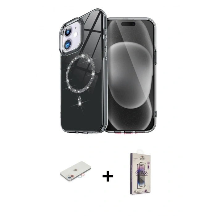 MARSİLYAN™- iPhone 11 Kılıf Kıvılcım Form Prime - Siyah Bilvis 3D Cam Ekran Koruyucu + Renkli Kamera Lens Koruma Cam - PE