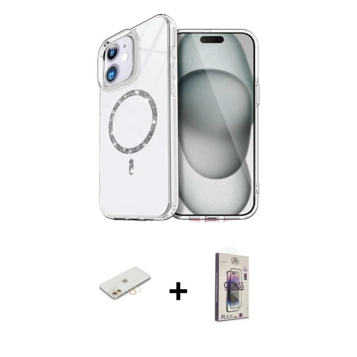 MARSİLYAN™- iPhone 11 Kılıf Kıvılcım Form Prime - Siyah Bilvis 3D Cam Ekran Koruyucu + Renkli Kamera Lens Koruma Cam - SI