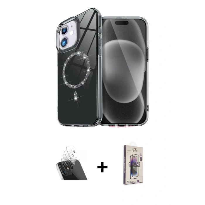 MARSİLYAN™- iPhone 11 Kılıf Kıvılcım Form Prime - Siyah Bilvis 3D Cam Ekran Koruyucu + Kamera Lens Koruma Cam - SF
