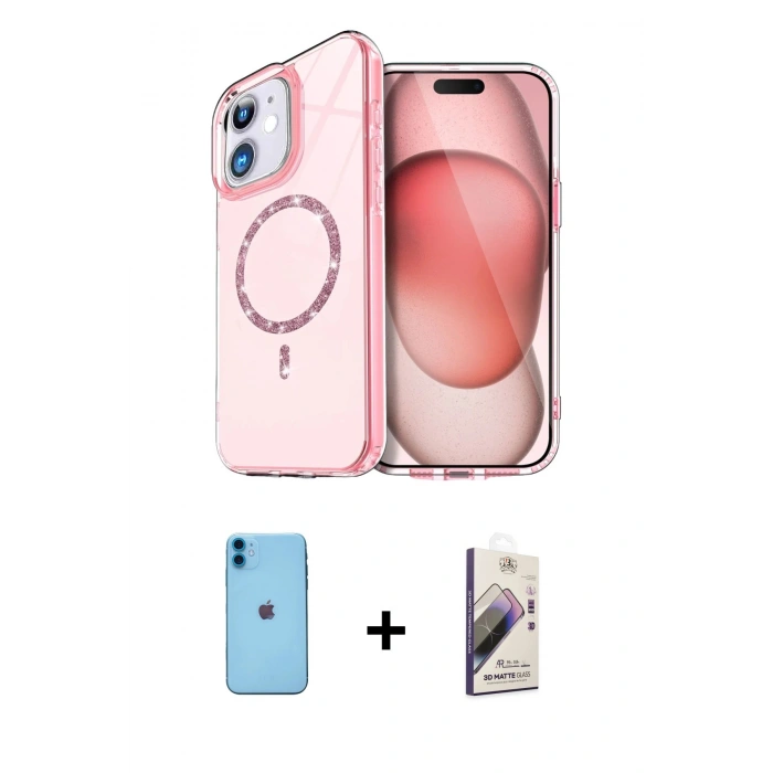MARSİLYAN™- iPhone 11 Kılıf Kıvılcım Form Prime - Siyah Bilvis 3D Mat Cam Ekran Koruyucu + Neon Fosforlu Kamera Lens - MI