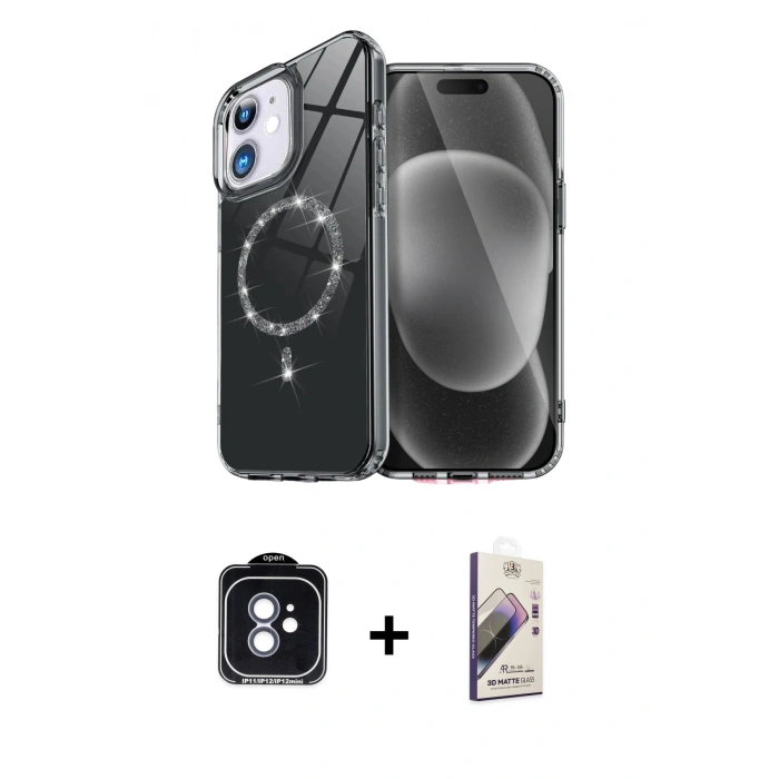 MARSİLYAN™- iPhone 11 Kılıf Kıvılcım Form Prime - Siyah Bilvis 3D Mat Cam Ekran Koruyucu + PVD Metal Kamera Lens - MI